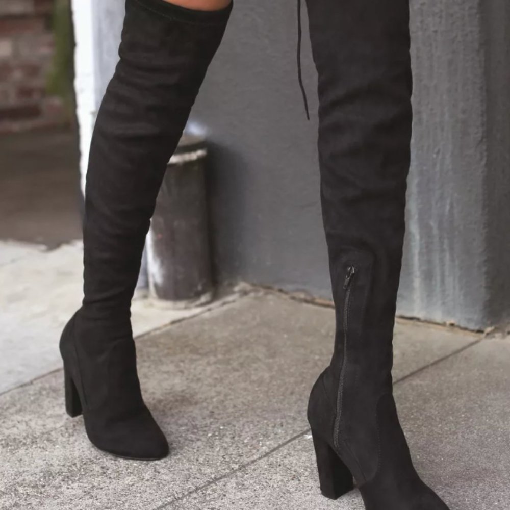 Sexy Suede Over the Knee Black Boots